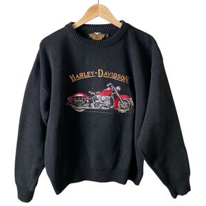 Harley-Davidson Vintage 90s Men Motorcycle Embroidered Black Crewneck Sweater L